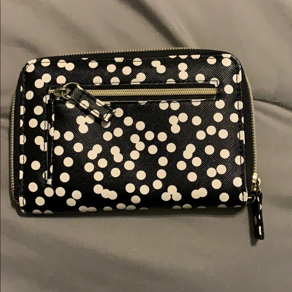 Small Zip-up Black Polkadot Wallet